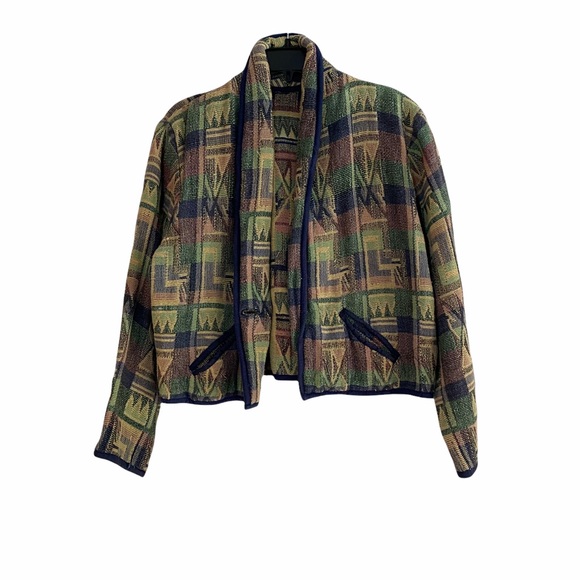 VINTAGE Boho Aztec Cotton Pocket Blazer Jacket S/M - Picture 10 of 10